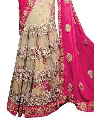 Pink embroidered georgette saree with blouse 3