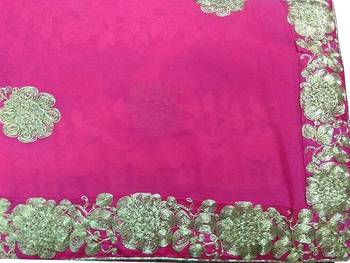 Pink embroidered georgette saree with blouse 4