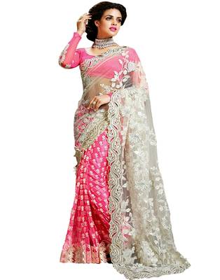 Pink embroidered Georgette Net  saree with blouse 1