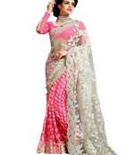 Pink embroidered Georgette Net  saree with blouse