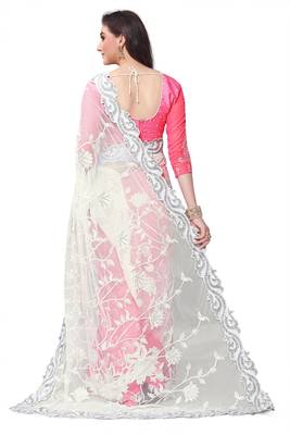 Pink embroidered Georgette Net  saree with blouse 2