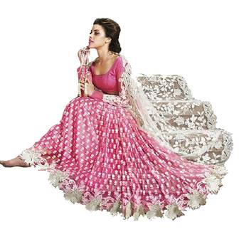 Pink embroidered Georgette Net  saree with blouse 3