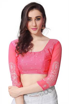 Pink embroidered Georgette Net  saree with blouse 4