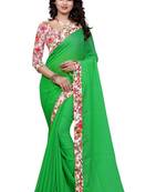 Green plain jacquard saree with blouse