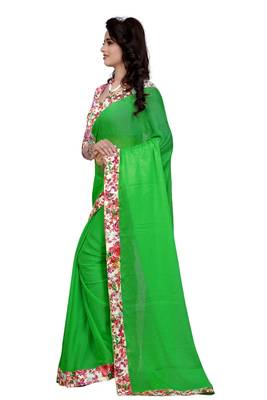 Green plain jacquard saree with blouse 3