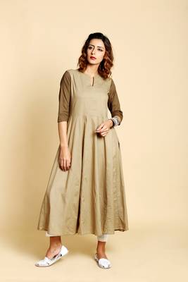 Light brown  cotton long kurtis 1