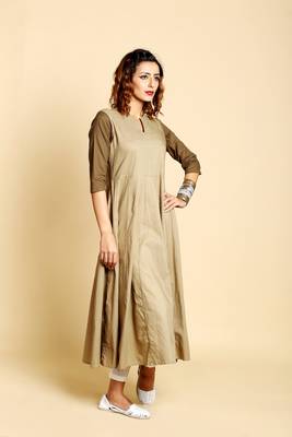 Light brown  cotton long kurtis 4