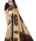 Beige woven cotton silk saree with blouse