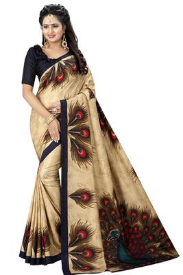 Beige woven cotton silk saree with blouse 2