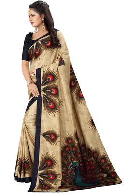 Beige woven cotton silk saree with blouse 3