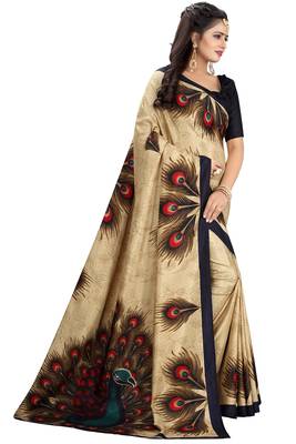 Beige woven cotton silk saree with blouse 4