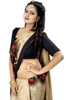 Beige woven cotton silk saree with blouse 5