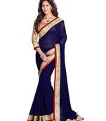 Navy blue embroidered georgette saree with blouse
