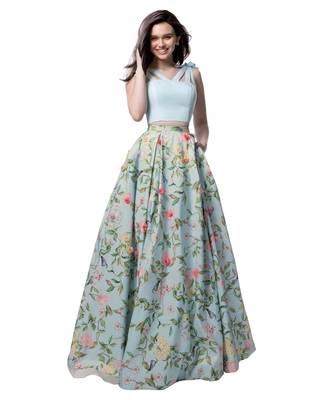 Multicolor Printed Satin Semi Stitched Lehenga 1
