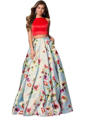 Multicolor Printed Satin Semi Stitched Lehenga 1