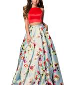 Multicolor Printed Satin Semi Stitched Lehenga