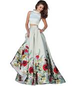 Multicolor Printed Satin Semi Stitched Lehenga