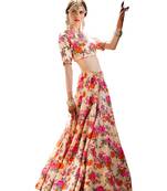 Multicolor Printed Satin Semi Stitched Lehenga