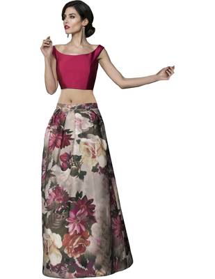 Multicolor Printed Satin Semi Stitched Lehenga 1