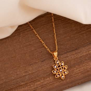 Golden chain SHORT with diamond flower pendant one gram gold 1