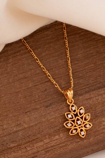 Golden chain SHORT with diamond flower pendant one gram gold