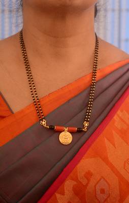 Black beads mangalsutra with Laxmi vati short 18" one gram gold 1