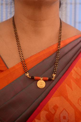 Black beads mangalsutra with Laxmi vati short 18" one gram gold