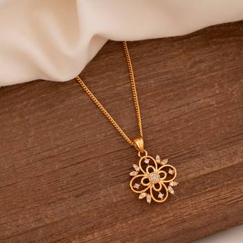 Golden chain SHORT with diamond flower pendant one gram gold 1