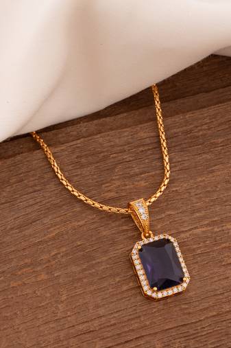 Golden short chain with Purple stone pendant one gram gold