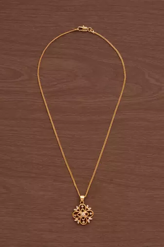 Golden chain SHORT with diamond flower pendant one gram gold