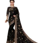 Black printed raw silk saree with blouse