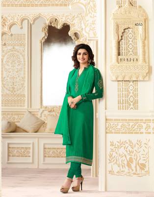 Green embroidered georgette semi stitched salwar with dupatta 1
