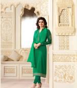 Green embroidered georgette semi stitched salwar with dupatta