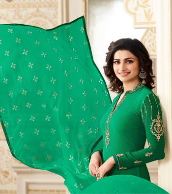 Green embroidered georgette semi stitched salwar with dupatta 2