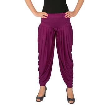 Purple plain Lycra free size patialas pants 1