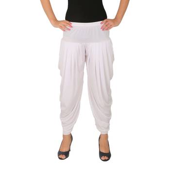 White plain Lycra free size patialas pants 1