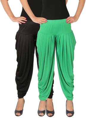 Black and Green plain Lycra free size combo patialas pants 1