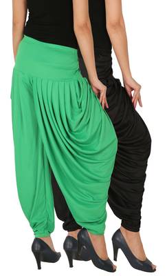 Black and Green plain Lycra free size combo patialas pants 2