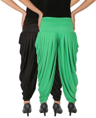 Black and Green plain Lycra free size combo patialas pants 3