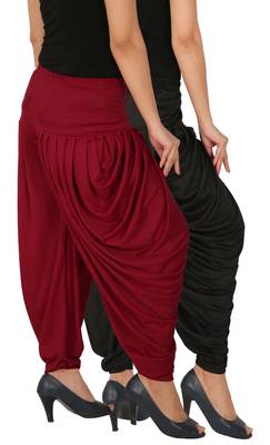 Black and Maroon plain Lycra free size combo patialas pants 2