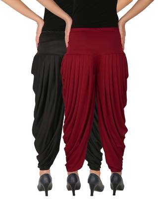 Black and Maroon plain Lycra free size combo patialas pants 3