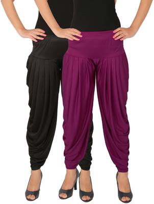 Black and Purple plain Lycra free size combo patialas pants 1