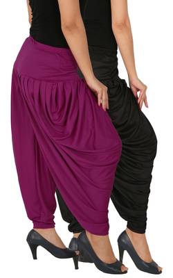 Black and Purple plain Lycra free size combo patialas pants 2