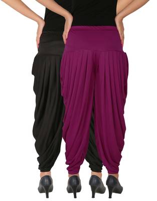 Black and Purple plain Lycra free size combo patialas pants 3