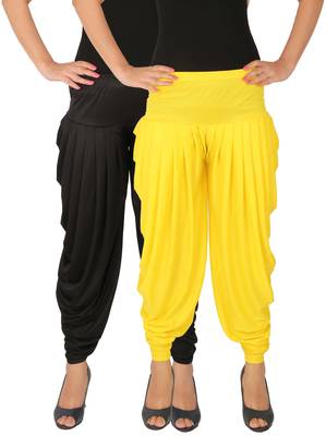 Black and Yellow plain Lycra free size combo patialas pants 1