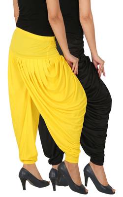 Black and Yellow plain Lycra free size combo patialas pants 2