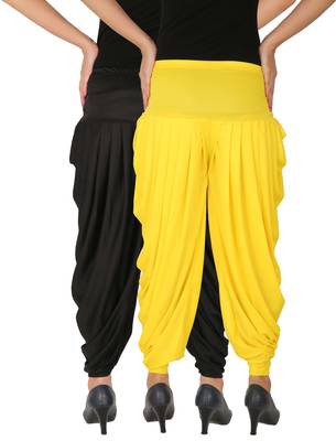 Black and Yellow plain Lycra free size combo patialas pants 3