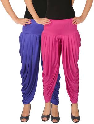 Blue and Magenta plain Lycra free size combo patialas pants 1