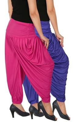 Blue and Magenta plain Lycra free size combo patialas pants 2