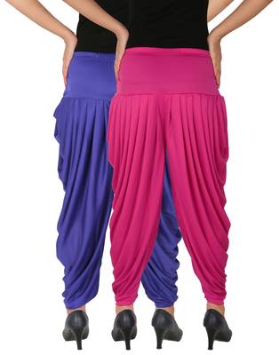 Blue and Magenta plain Lycra free size combo patialas pants 3